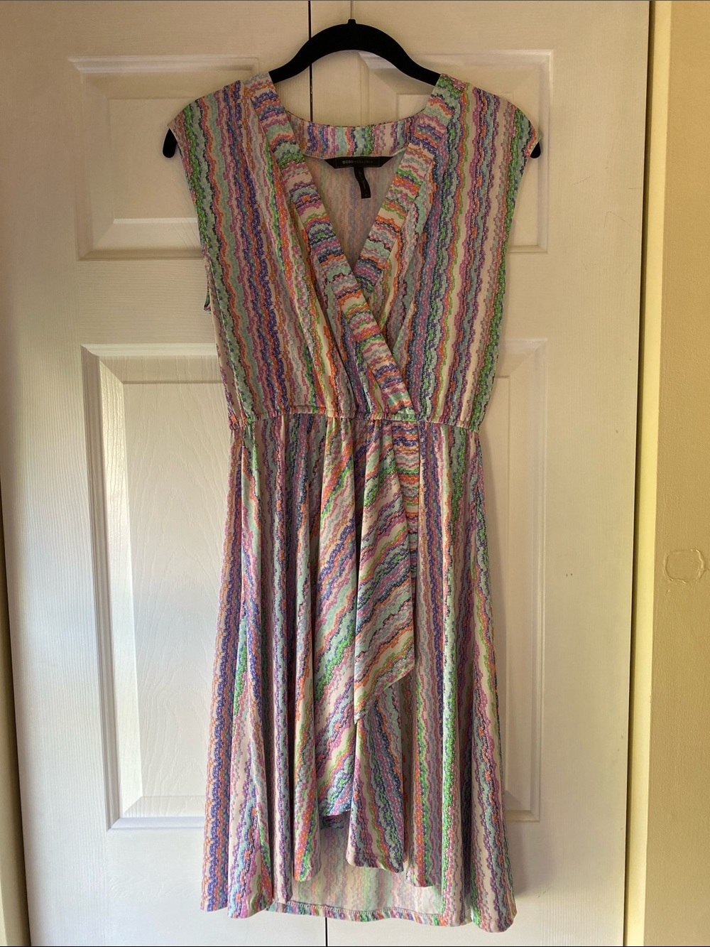 BCBGMaxAzria Pastel Multi-Color Sleeveless High-Low Wrap Dress